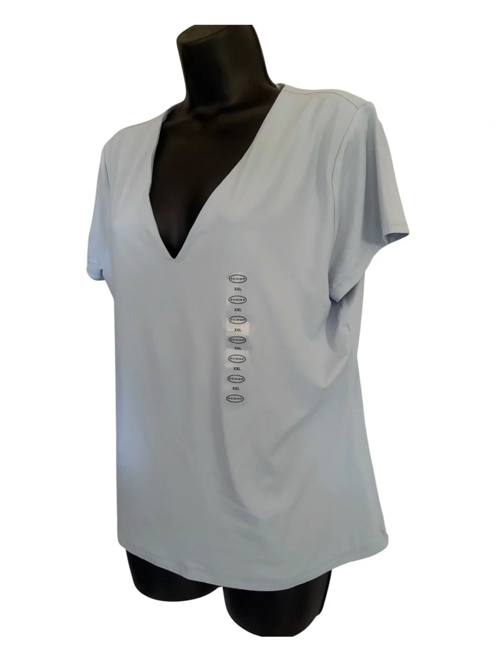 NWT Scoop Athletic Double-Lined Light Blue V-Neck Short Sleeve Top Sz XXL